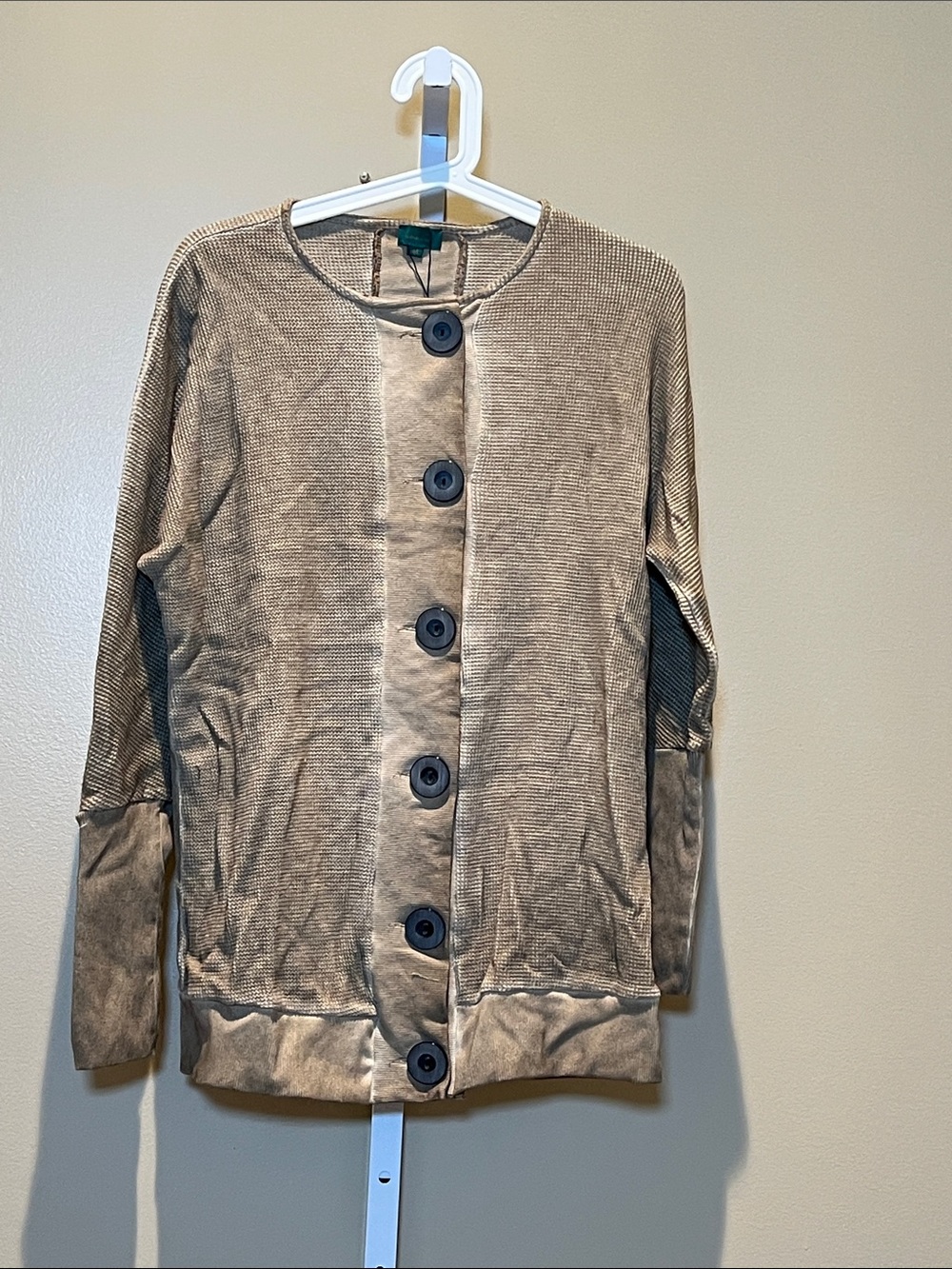 Washed Tan Button-Front Women's Cardigan Sweater